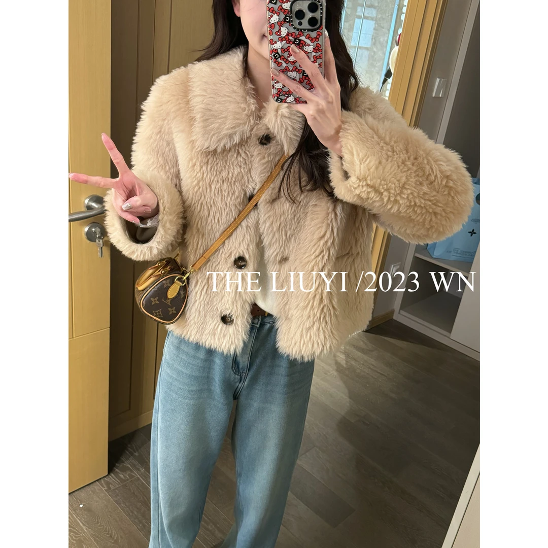 【LIUYI】女明星～100绵羊毛皮毛一体保暖外套312202