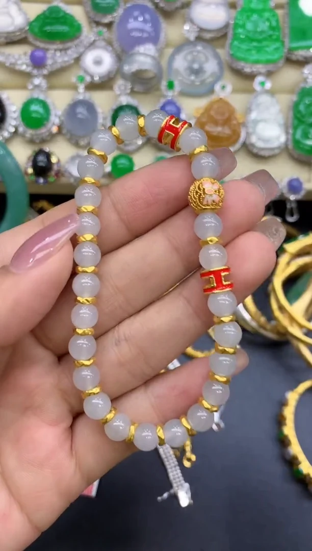足金镶嵌手链翡翠230-中国好珍宝