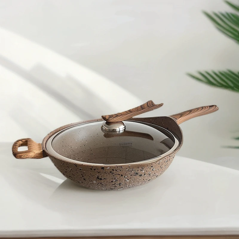 出口德国啡钻花岗岩加厚不粘锅炒锅进口-家用炒菜煎炒