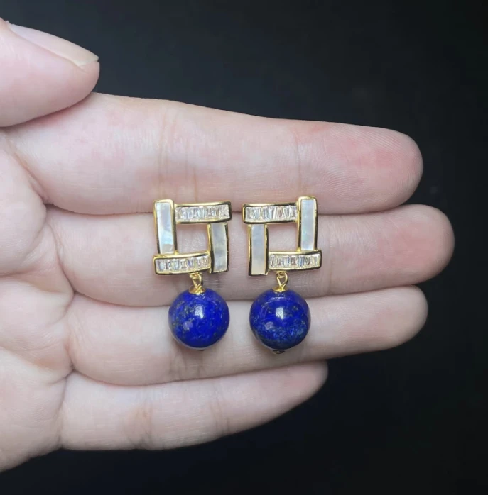 菲菲珠宝好~S925青金石耳钉约11mm-多样性发一