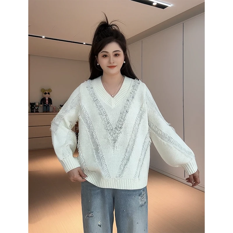 【胖佳佳】重工钉珠毛衣 时尚针织衫春季气质百搭女H625Z00720