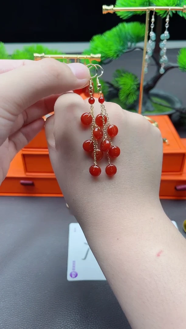 玛瑙/玉髓耳饰银S925镶嵌208