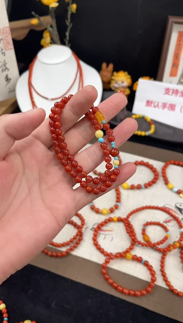 未镶嵌手串南红玛瑙南红双圈蜜蜡手串QF-B103（多样性发一）