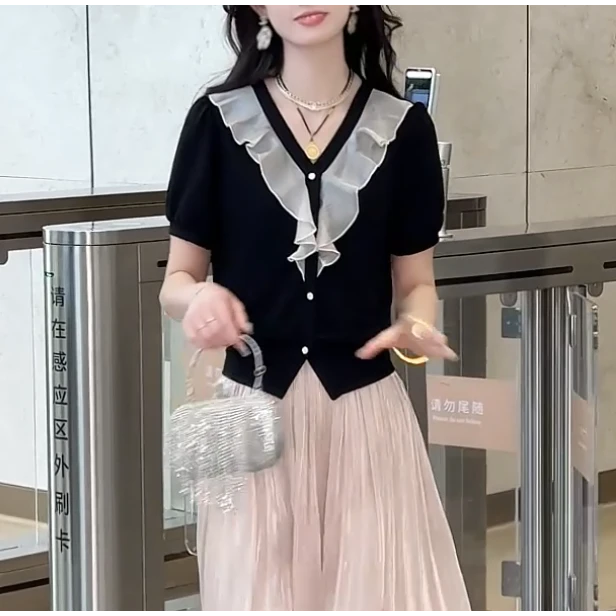 2025夏季新款小香风显瘦气质洋气减龄娃娃领女上衣