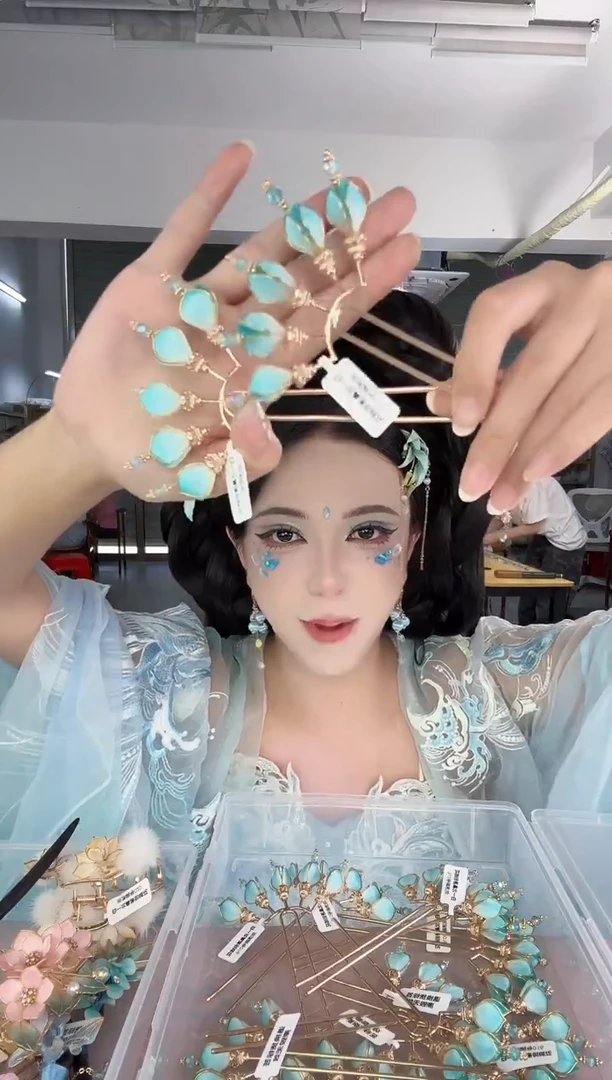 合金无 464 非遗绒花 排簪一对