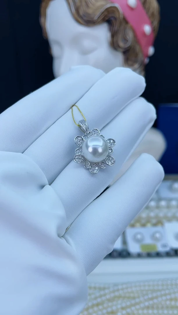 【闪购商品】海水珍珠吊坠(不含链)银S925镶嵌海水澳白吊坠10-11mm
