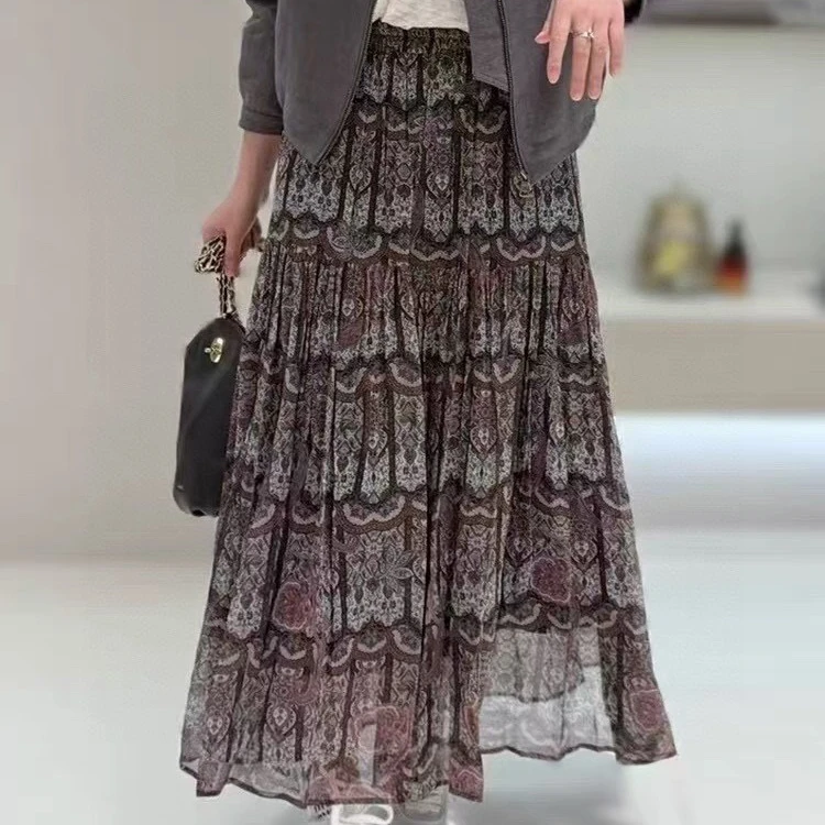 波西米亚复古时尚百搭高腰显瘦A字长半裙气质长款裙子半身裙秋冬