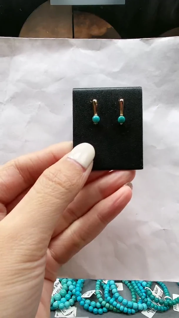 银S925镶嵌绿松石耳饰1