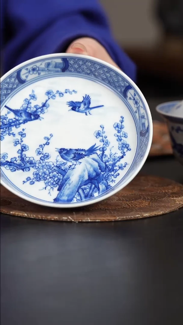 【闪购商品】杯看山柴窑青花花鸟