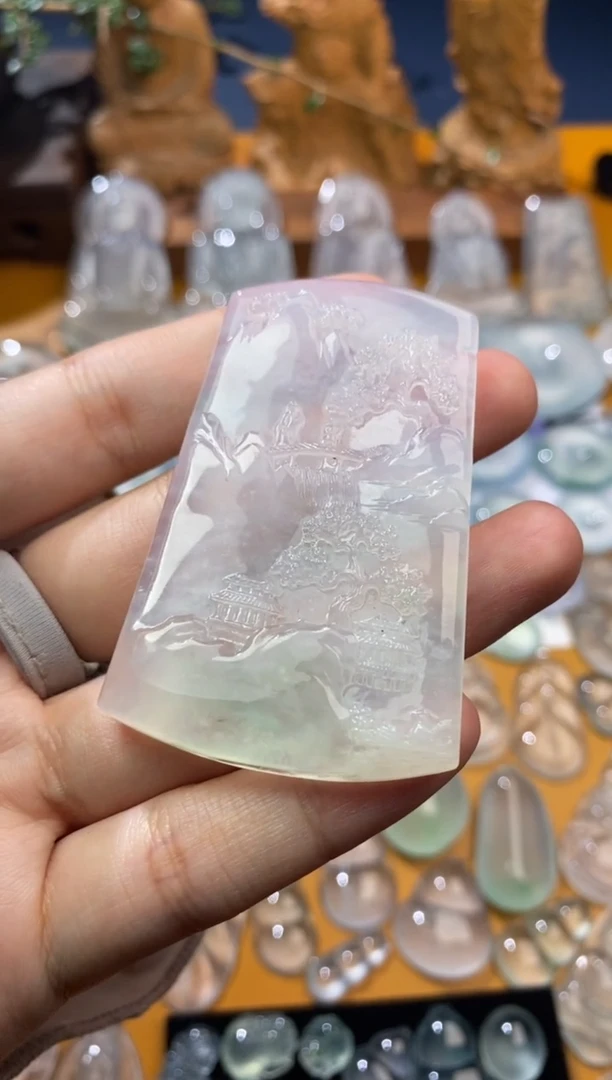 【闪购商品】定制翡翠未镶嵌山水牌59.8*38.3*6.2