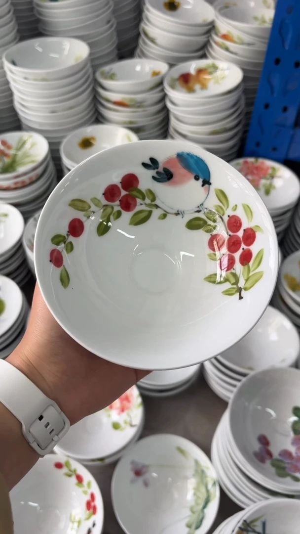 瓷片景德镇高温陶瓷食品级手绘釉中彩-斗笠碗