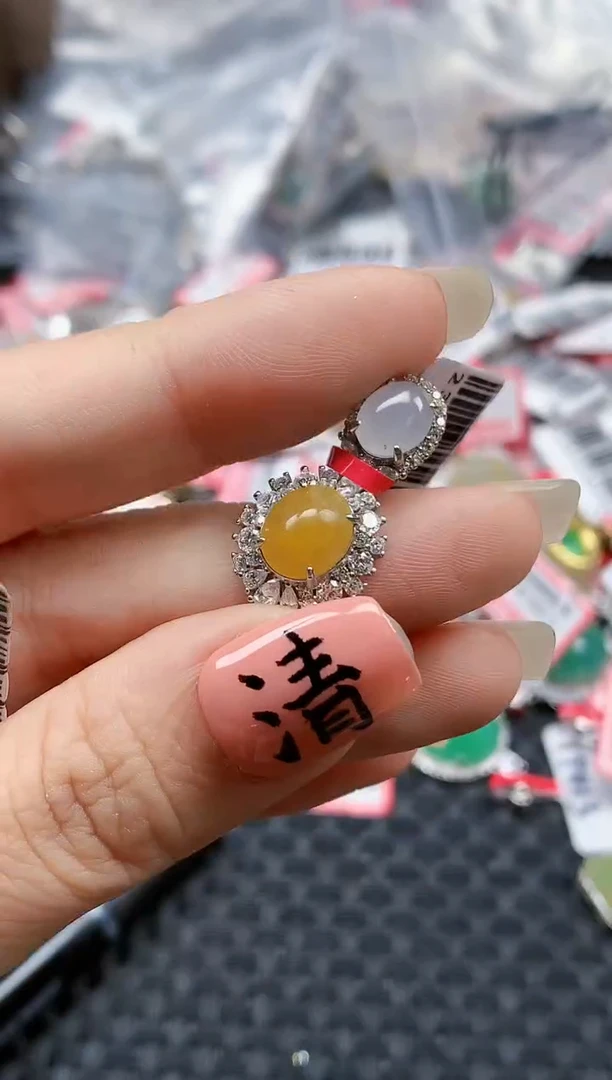 银S925镶嵌戒指翡翠天然A货缅甸翡翠