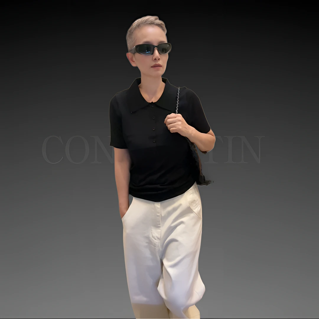 CONNIE TIN  正肩翻领冰凉针织T恤