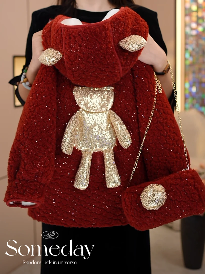 女童新年冬装2024新款洋气加绒加厚中长款呢子外套