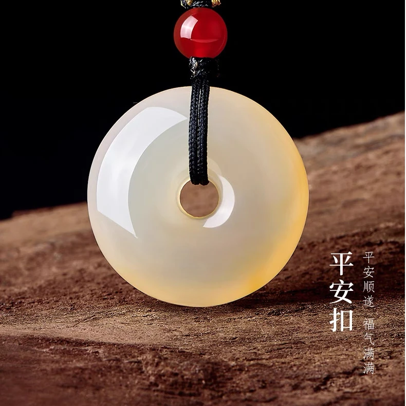 天然马料香槟金玉髓平安扣吊坠圆型项链男女情侣款玉髓吊坠挂件