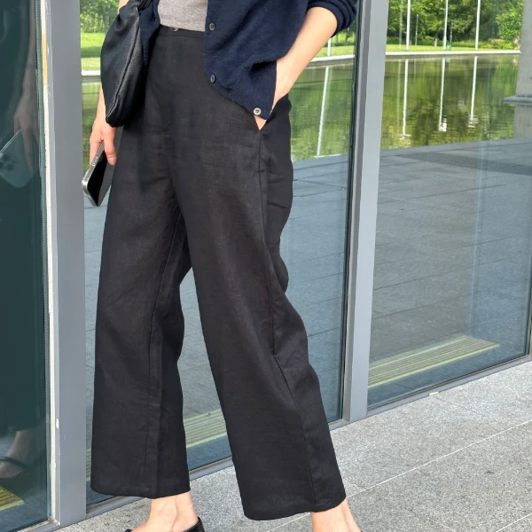 浪清/女装推荐  阿波罗亚双色亚麻裤41896#2025夏新款休闲九分裤