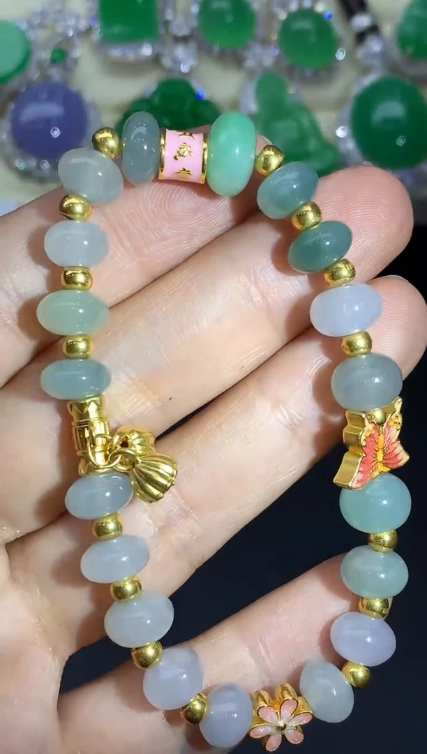 足金镶嵌手链翡翠369-中国好珍宝