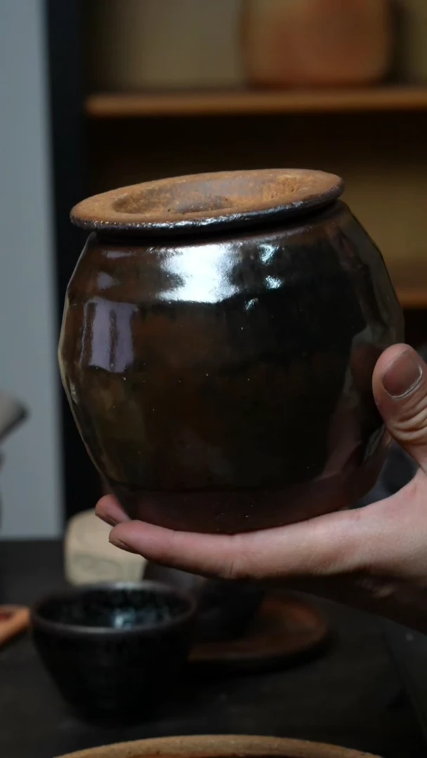 手工柴烧陶瓷800CC白泥黑