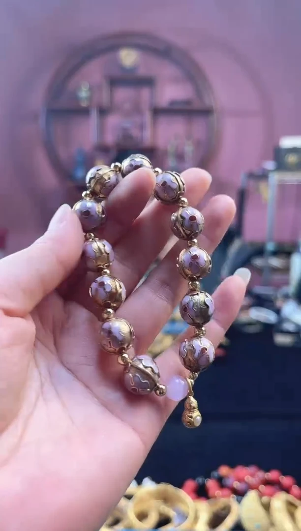 非遗 景泰蓝金地手串 3瓜棱1.2