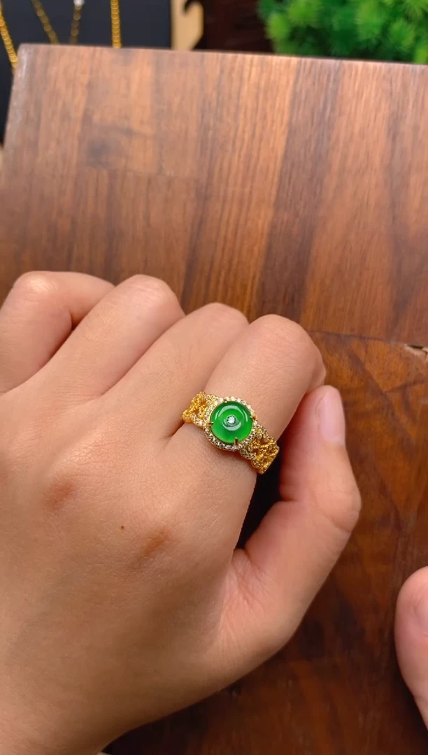 【闪购商品】翡翠银S925镶嵌戒指平安扣戒指