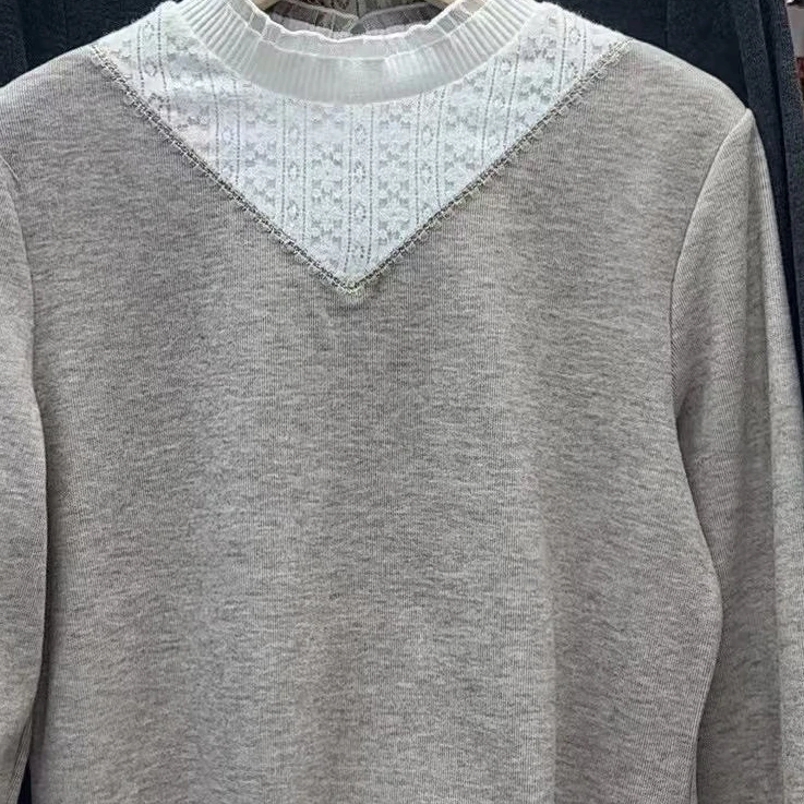 高领休闲保暖上装针织拼接抗起球保暖衫圆领加绒