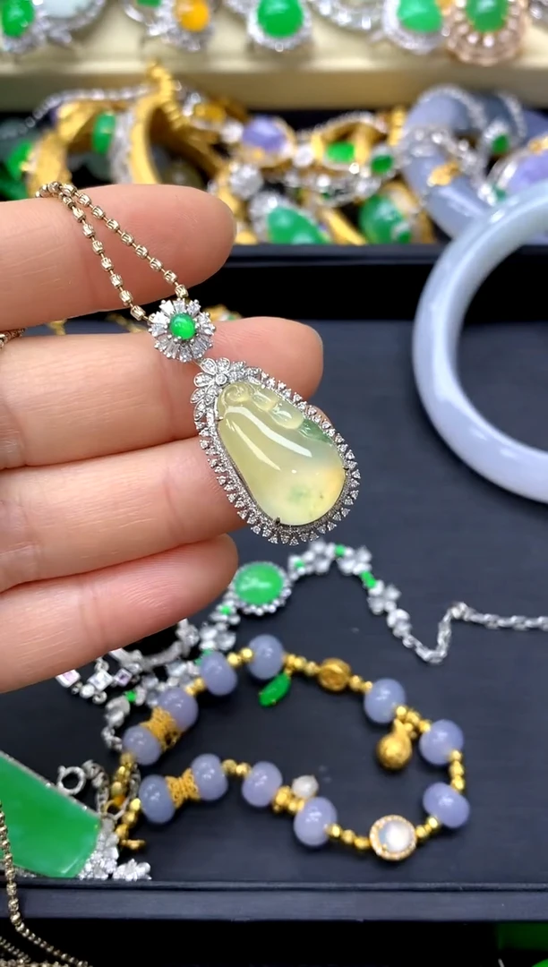 吊坠(不含链)18K金镶嵌翡翠484-中国好珍宝