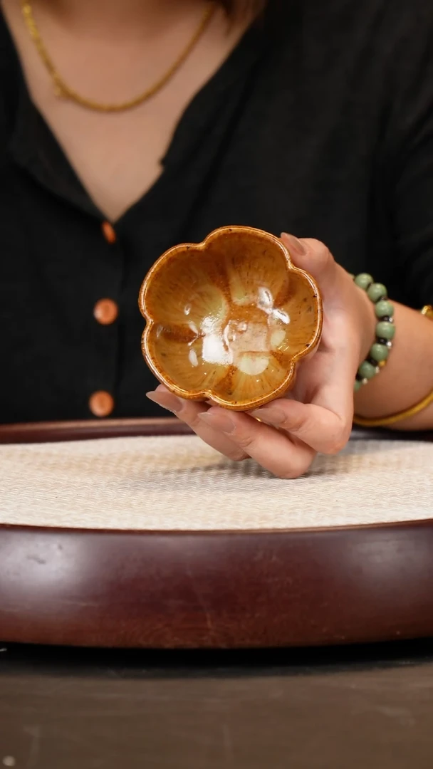 茶壶紫砂柴烧筋纹花瓣杯