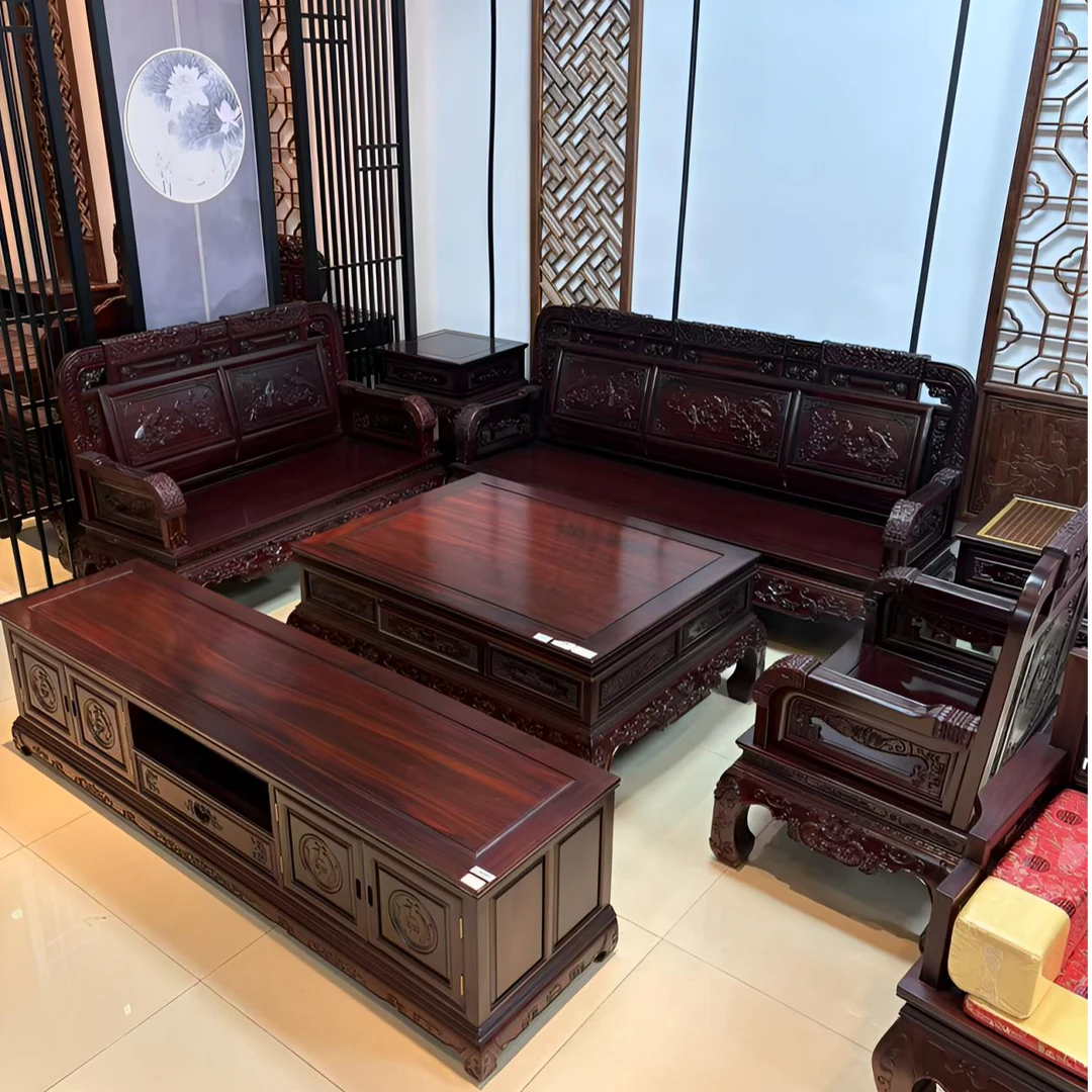 酸枝木 团圆沙发 123六件套 占地总尺寸：3.5m*2.5m