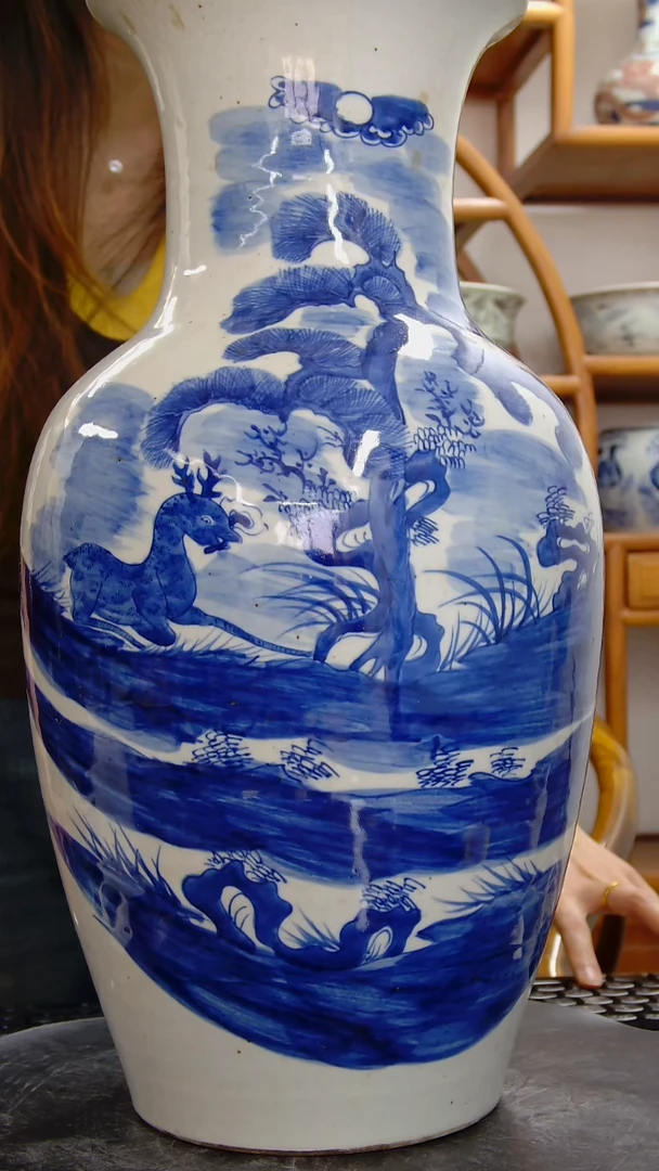 瓶青花山水鹿纹瓶#1473#