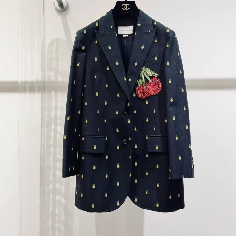 99新 GUCCI/古驰 亿颗潮奢 樱桃刺绣标西装外套 40码 SS55