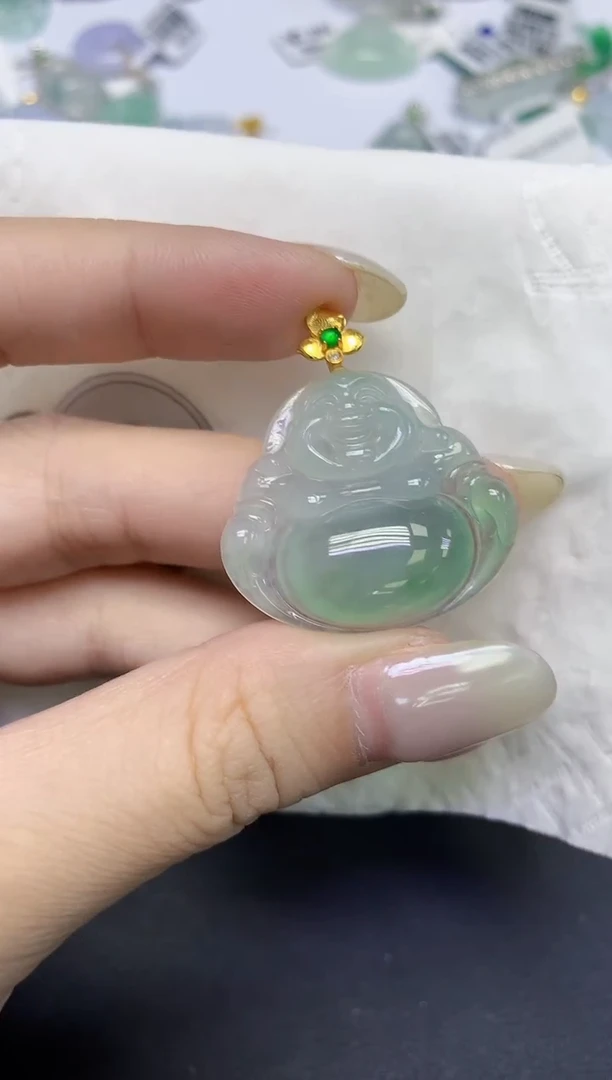颈饰18K金镶嵌翡翠天然缅甸翡翠A货百元以上9元证书费自理