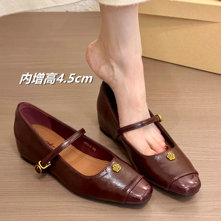 titing在逃千金！复古山茶花方头内增高玛丽珍鞋女春2025通勤单鞋