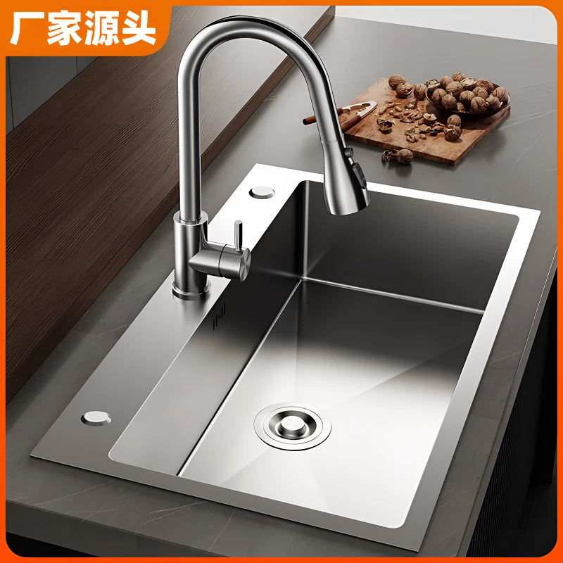 九牧王厨房手工304拉丝水槽三孔大口径不锈钢洗手盆洗碗池台下盆