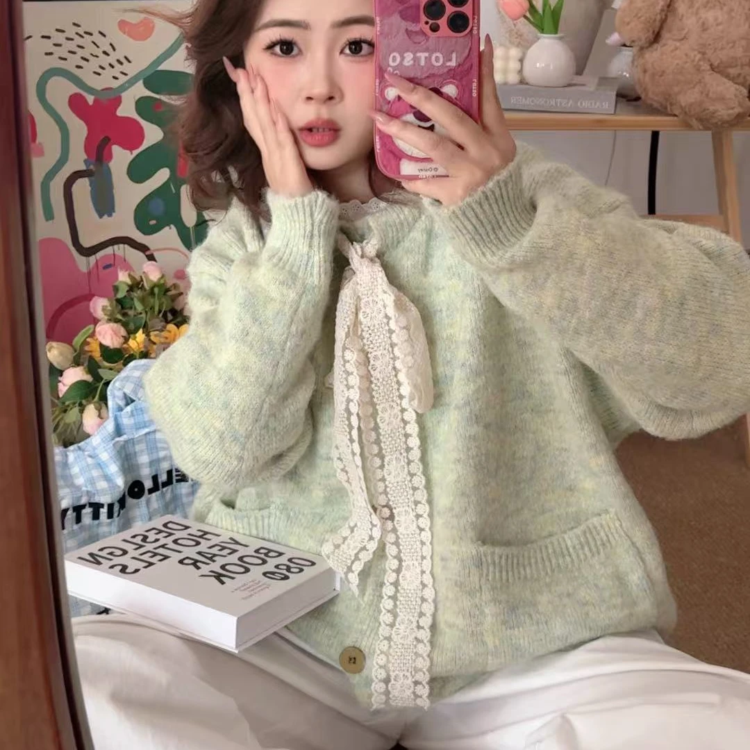 大码针织衫显白外套女2025秋冬新款慵懒风毛针织毛衣上衣女宽松
