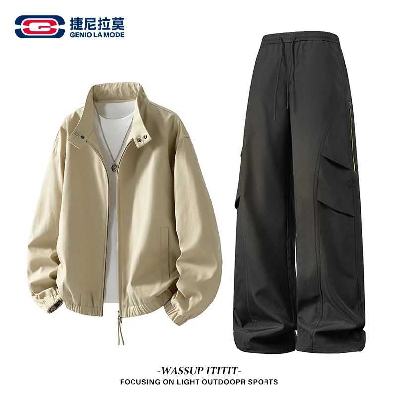 【敖瑞鹏代言】潮流男休闲套装美式户外长裤翻领夹克时尚百搭ins风