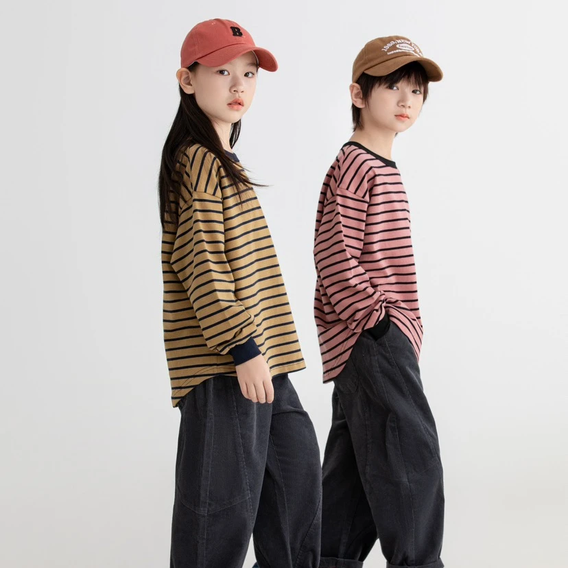 W272391【简约横杠】休闲宽松条纹儿童长袖