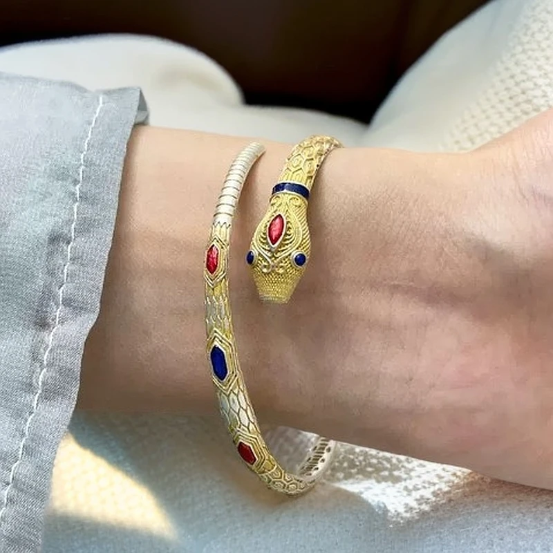 足银珐琅手镯 灵蛇手镯足银999.9  描金珐琅彩蛇年本命年精致手镯