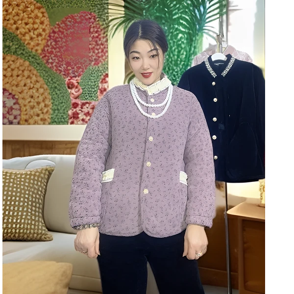 9937冬季时尚气质休闲百搭加厚保暖立领碎花套装家居服可外穿