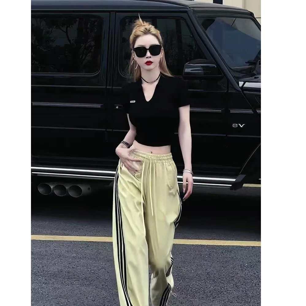 2096宽松韩版潮流百搭绿色休闲运动薄款可束脚裤时尚