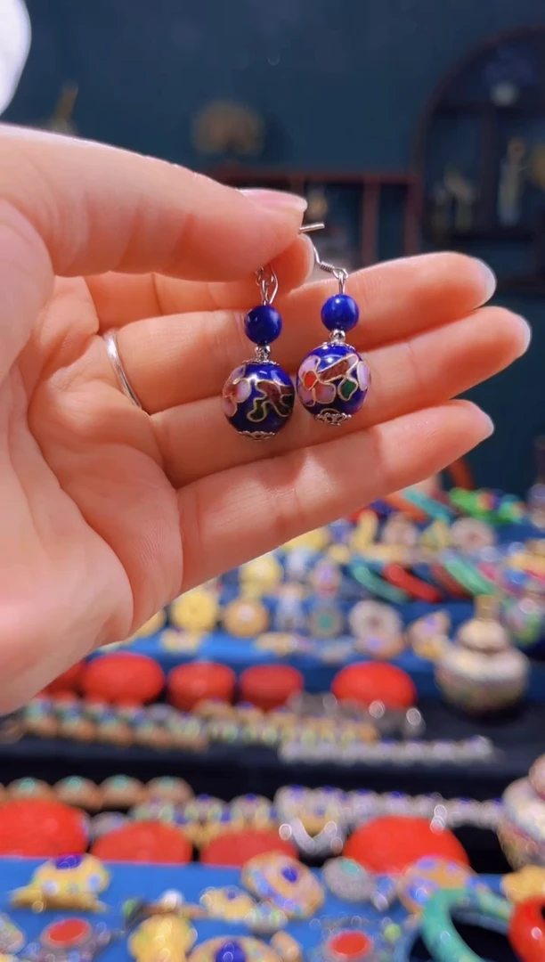 非遗绝技 景泰蓝耳环 宝蓝