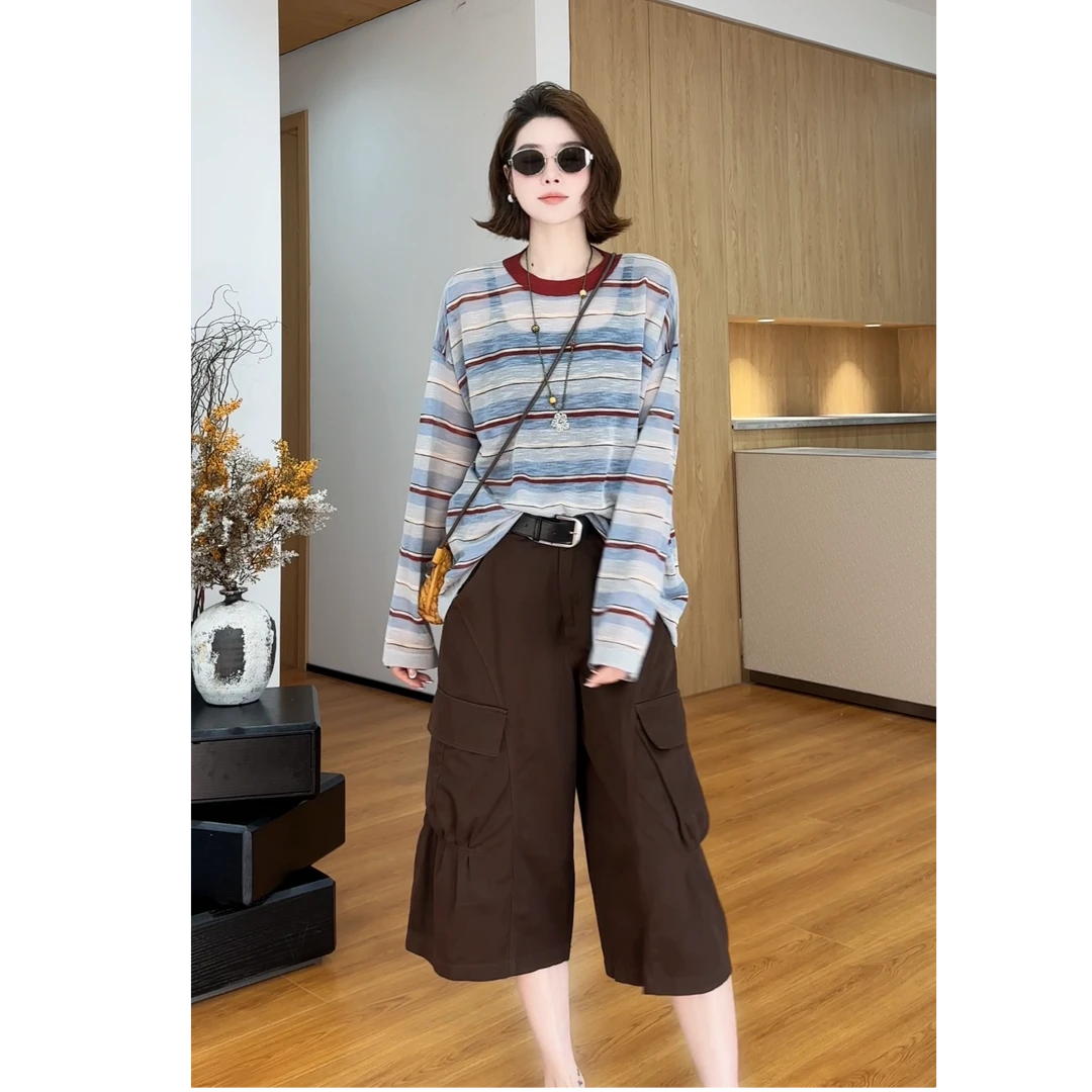 YYOUHAN 2025新款【色彩美学】极简轻薄条纹长袖防晒T恤 2507C3812