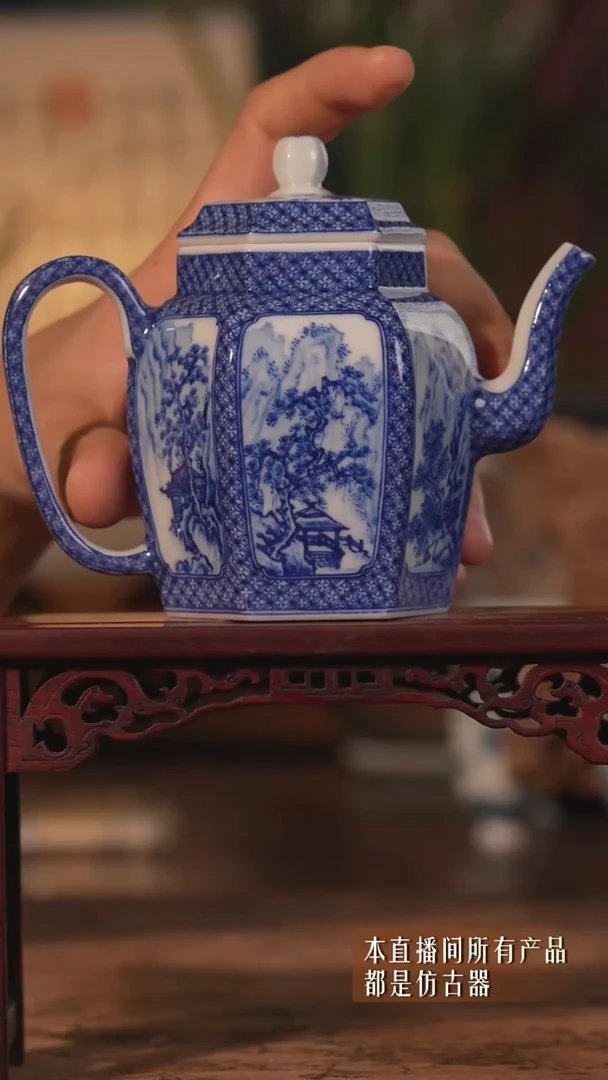 瓷片珍藏版绝美精品山水六方茶壶