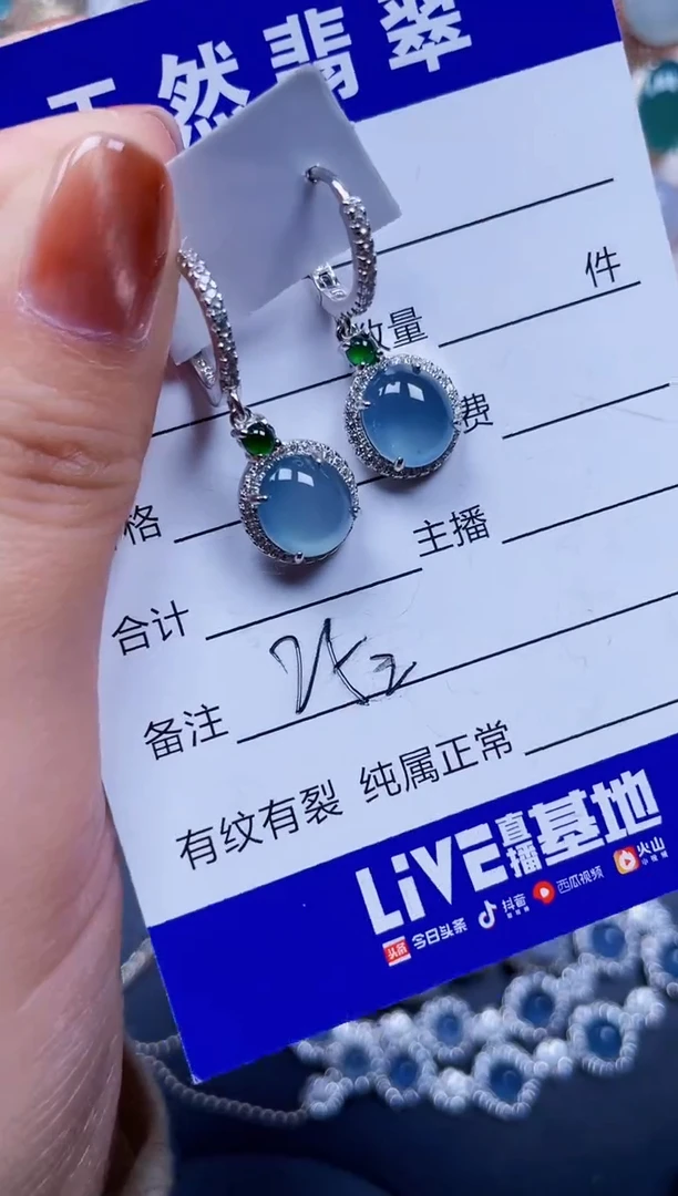 银S925镶嵌翡翠耳饰252