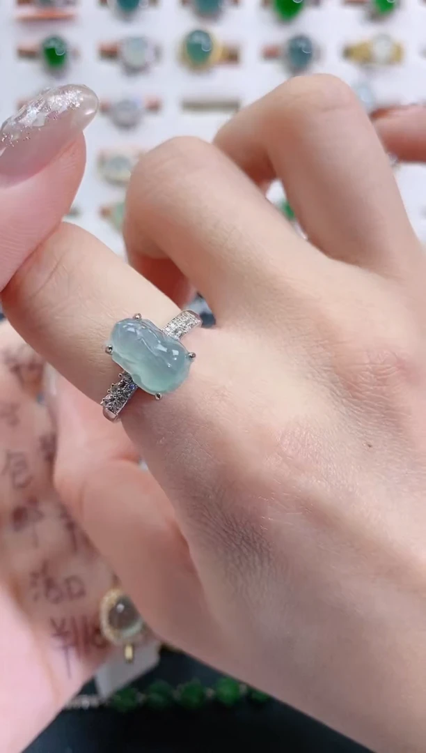 银S925镶嵌戒指翡翠天然翡翠