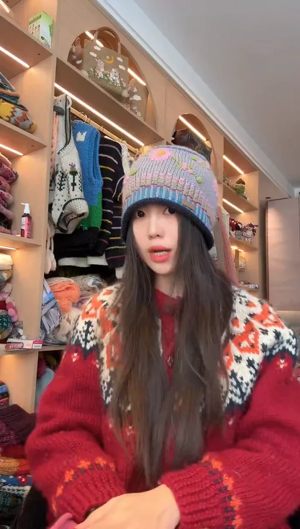 羊毛美利奴蓝色卷边帽