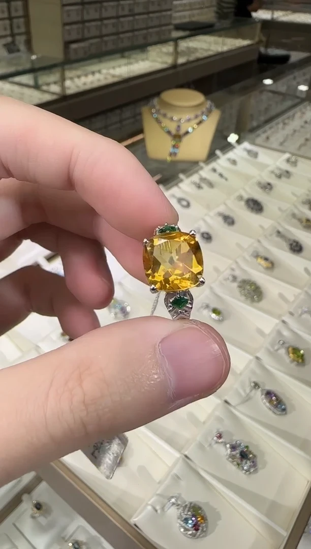 银S925镶嵌戒指黄晶10mm