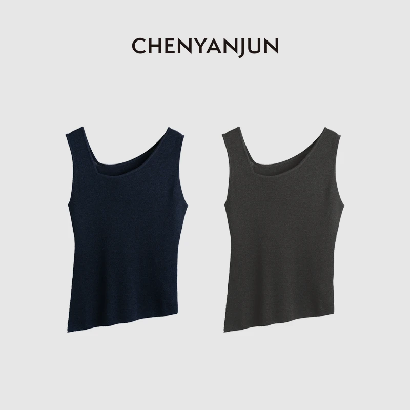 陈妍君【不规则斜肩美丽诺羊毛百搭纯色打底背心】CYJ-JJ93-C097