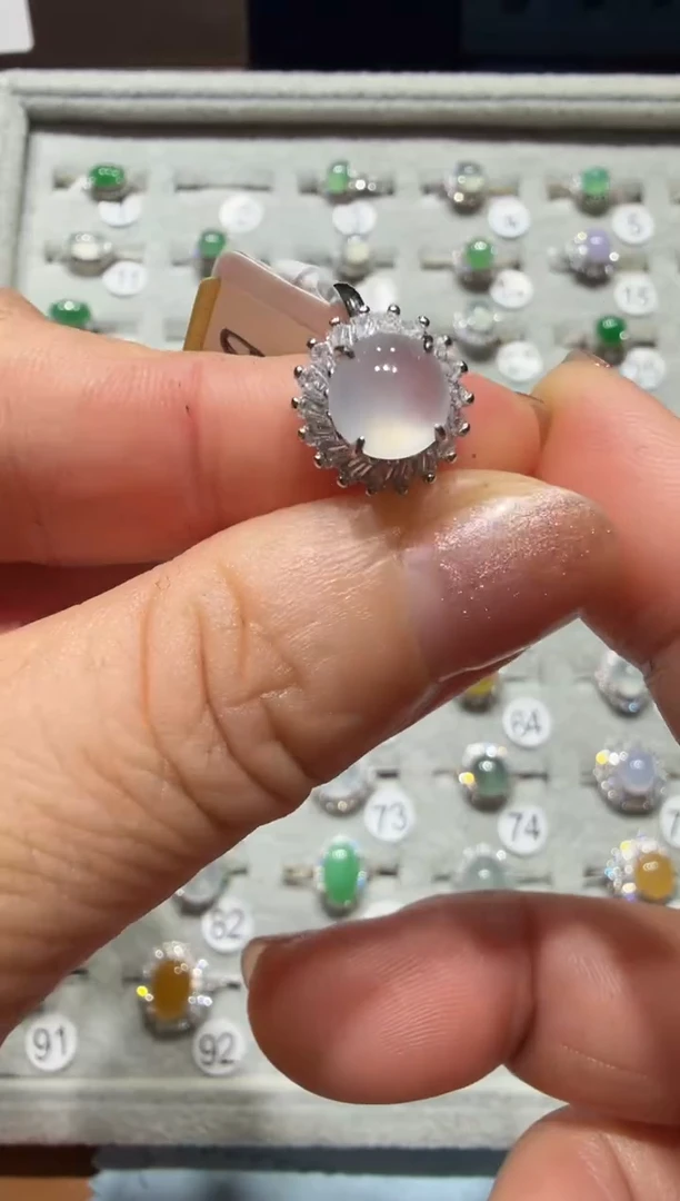 银S925镶嵌戒指翡翠925银镶缅甸A货翡翠戒指