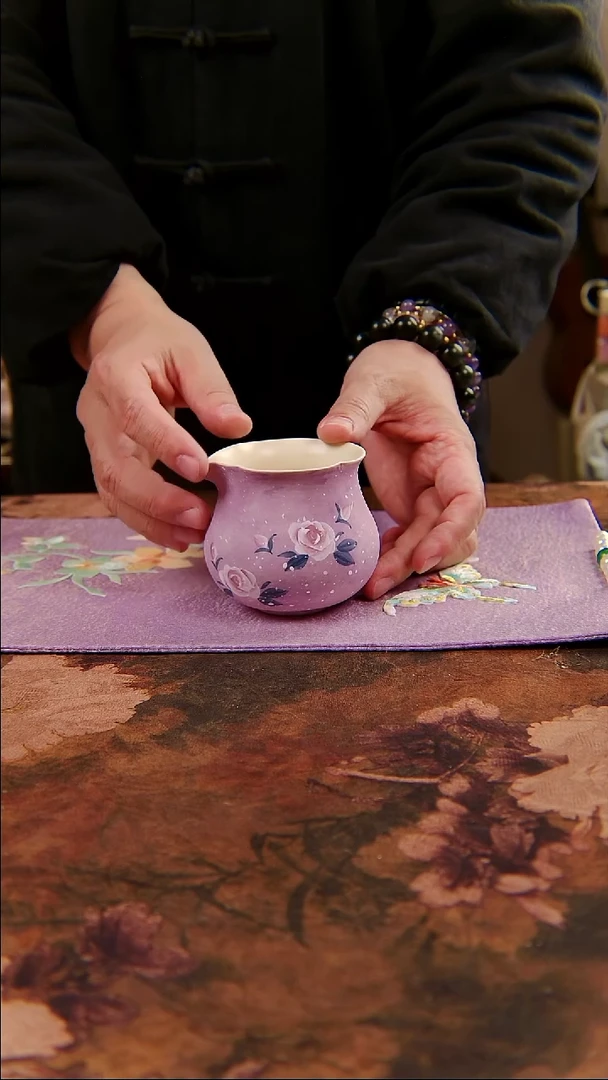 亘古粉引牡丹公道杯分茶器匀茶茶海170ml紫色泡茶堆绘精致手绘