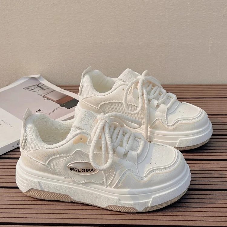 Moleubak小白鞋女2024夏季新款百搭休闲鞋女小众厚底运动板鞋女